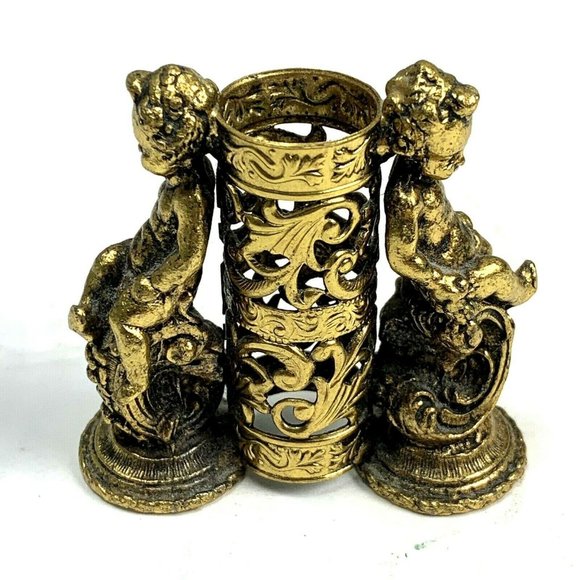 Vintage Stylebuilt Vanity Cherub Angel Perfume Lipstick Brush Holder Accessory - Picture 4 of 9